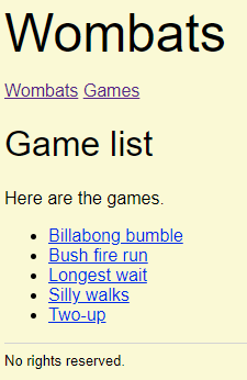 Games list