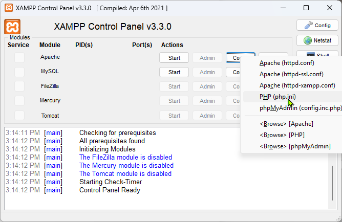 Configure PHP