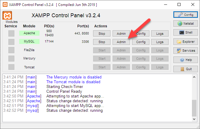 Running phpMyAdmin